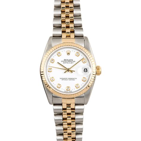 re-owned ladies rolex stainless steel datejust white mop diamond 6916|rolex lady datejust.